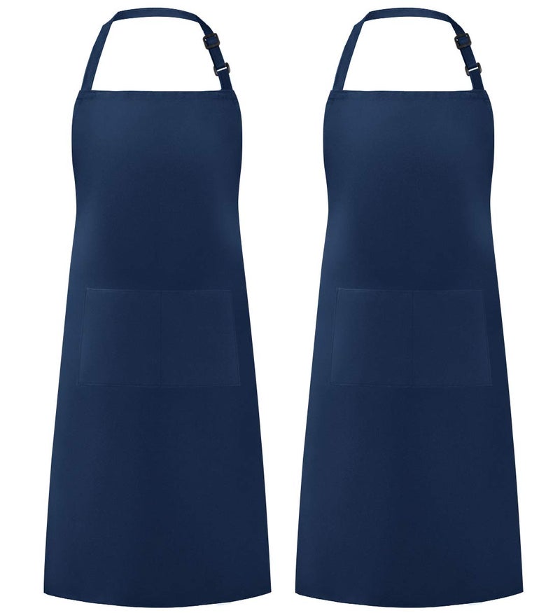 Syntus 2 Pack Adjustable Bib Apron Waterdrop Resistant with 2 Pockets Cooking Kitchen Aprons for BBQ Drawing, Women Men Chef, Nautical Blue - Image 1